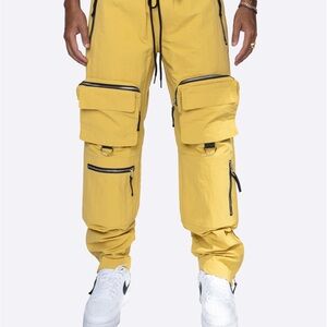 Men's Yellow Cargo Pants with Multiple Pockets